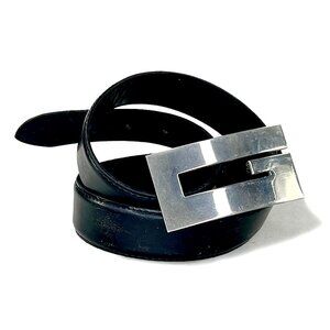 Men's Silver "G" Black Leather Vintage Belt